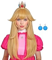 Vista 1 de FantaLook Peluca larga rubia con aretes para mujer, disfraz de Halloween