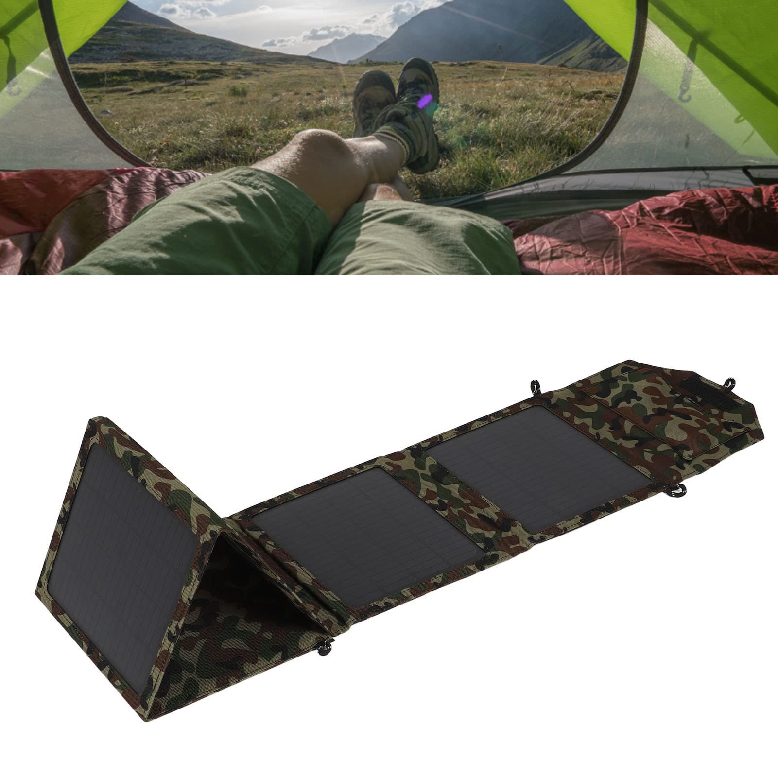 Caricabatterie portatile per pannello solare da 50 W, con ricarica intelligente, per campeggio, escursionismo, silicio monocristallino, 2 porte USB