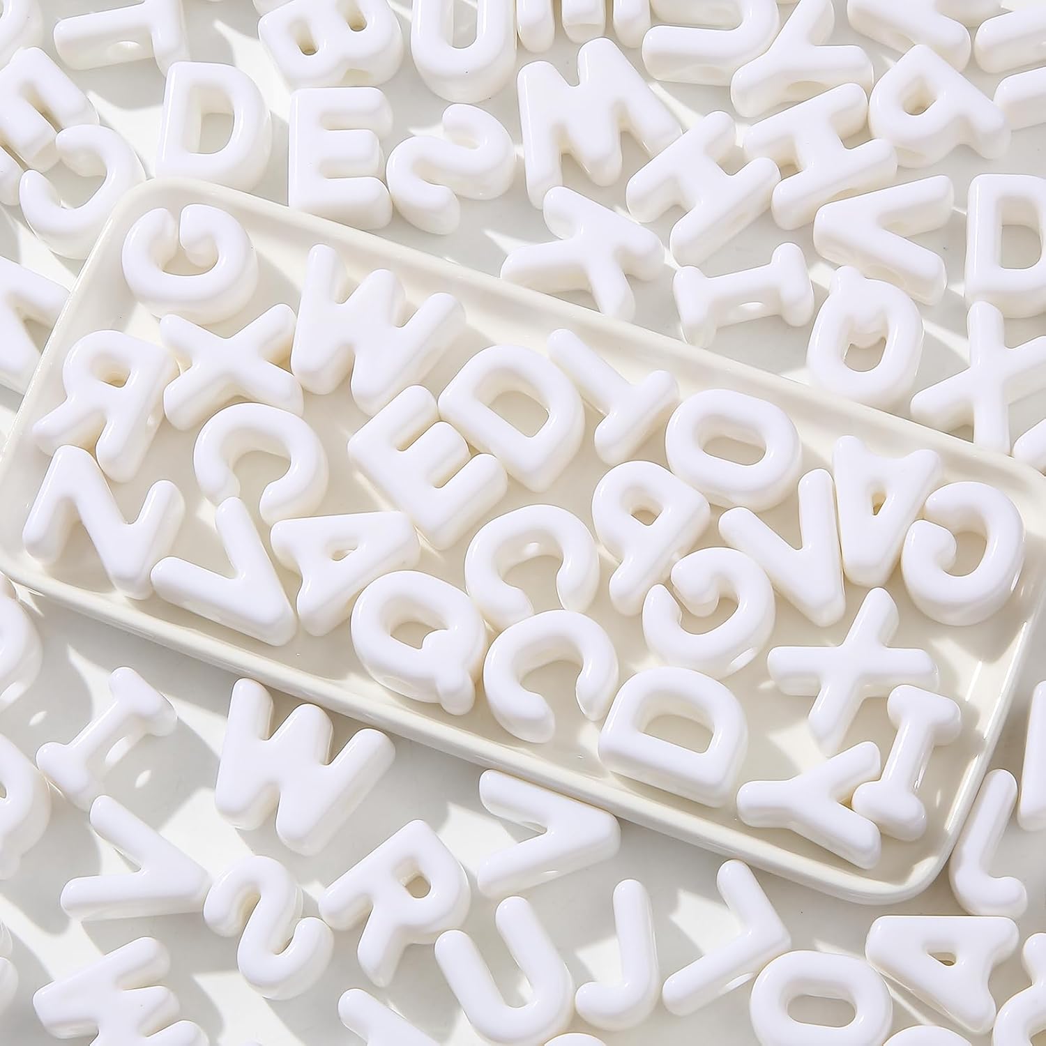 500Gram/155pcs Large 6mm Hole Letter Beads,Big Alphabet Shaped Beads White Letter Beads,Large Hole Chunky Letter Bead for Keychains Purse Bag Charm Kit Backpack(01white)