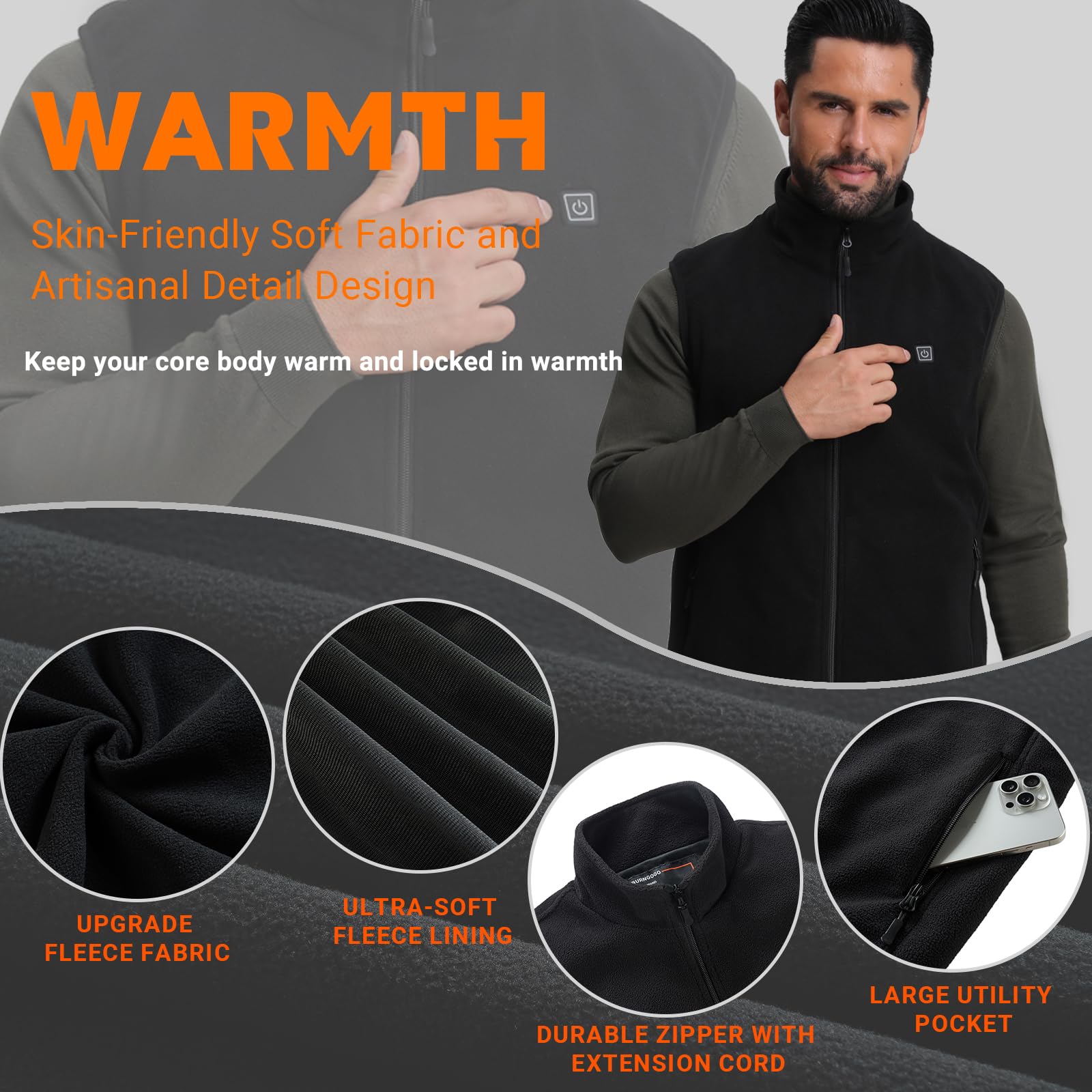 Beheizbare Weste (Mit Powerbank), Polarfleece Heizweste Herren Damen, Weiche und Warme Beheizbare jacke, Beheizte Weste mit 3 Heizstufen