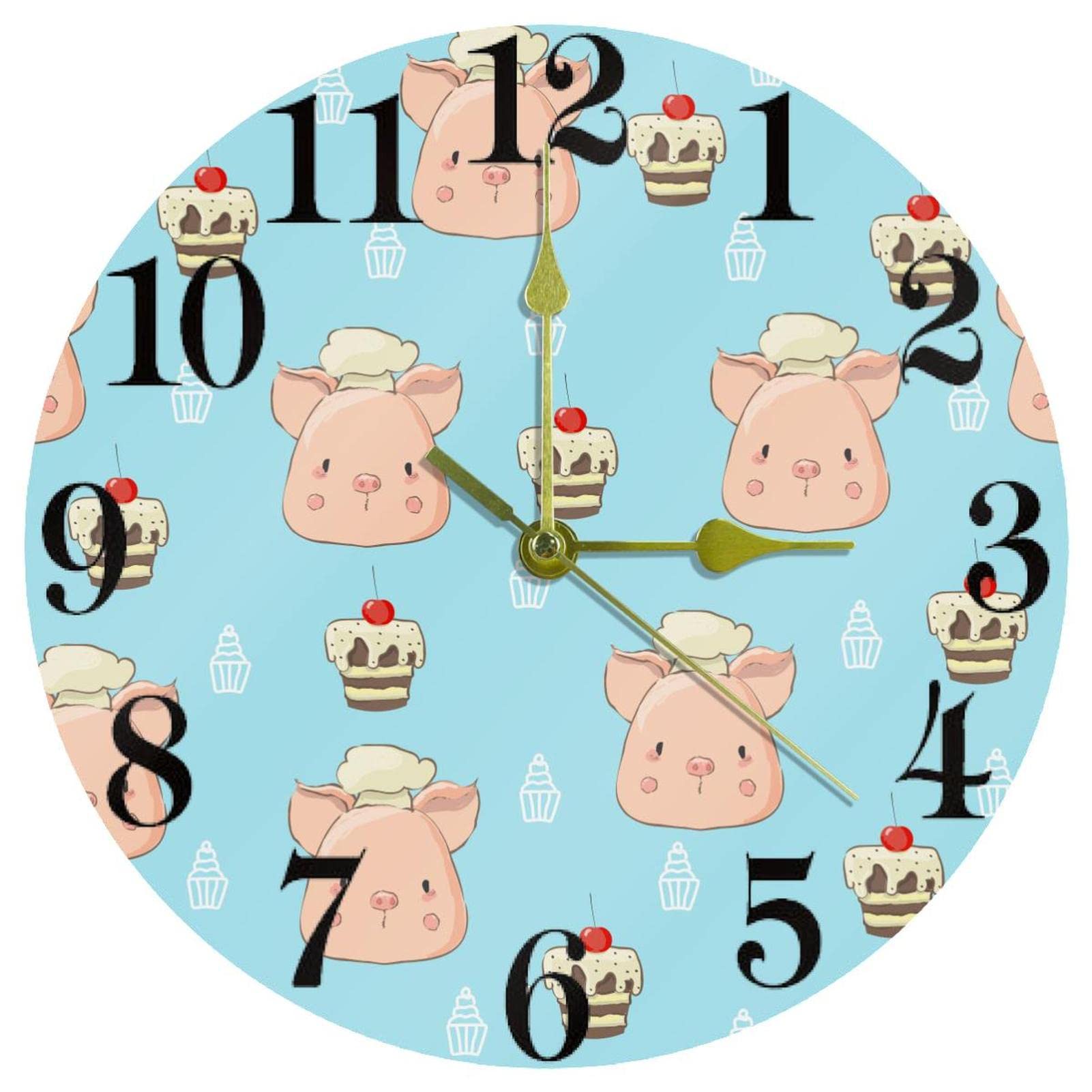 Horloge murale ronde silencieuse Chef Pig sans aucun tic-tac