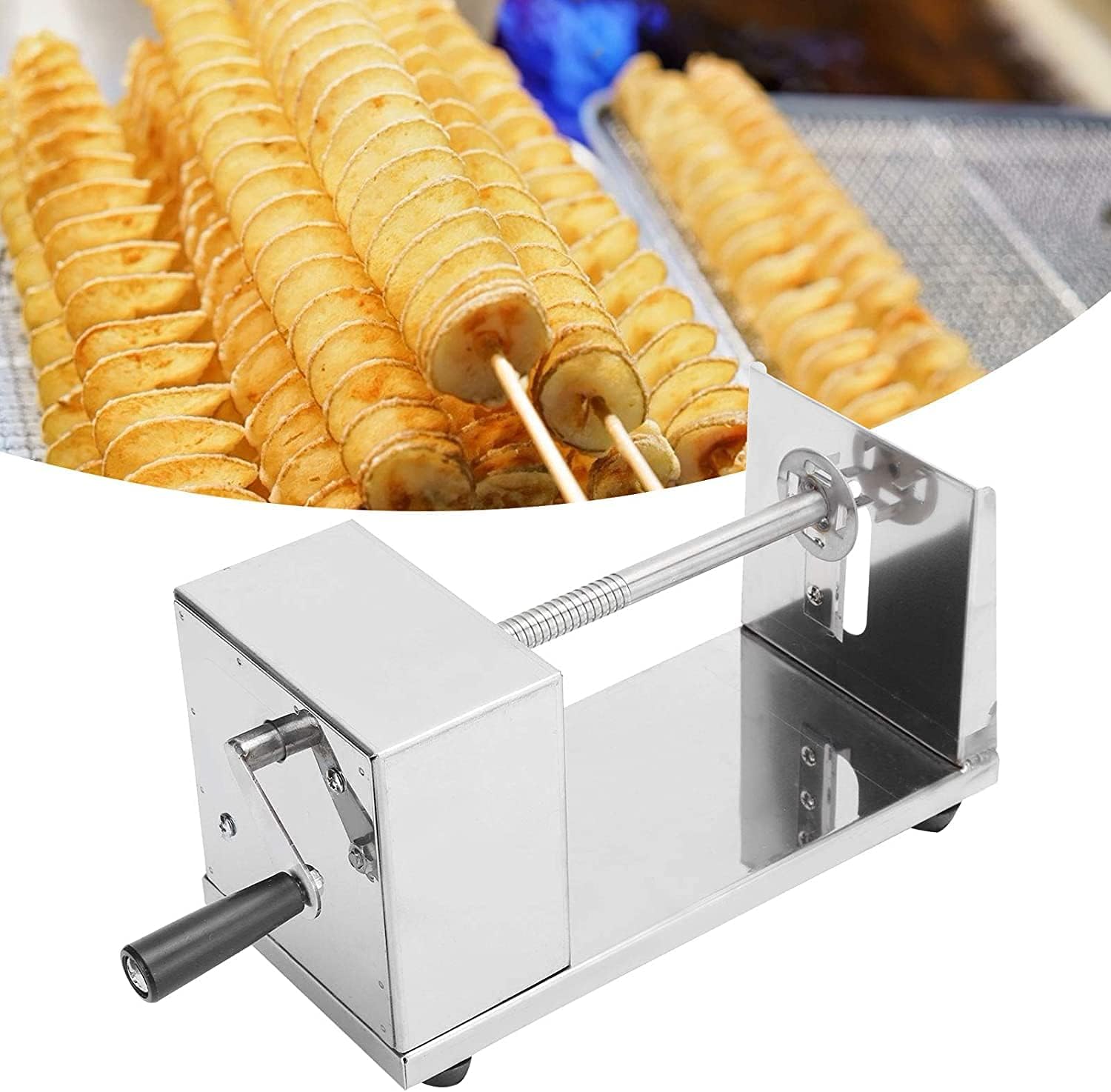 Nixby Manual Stainless Steel Potato Spiral Slicer Cutter Twister Maker Machine Vegetable Chopper | Size | 6 x 5.5 x 11.3 inches | Silver