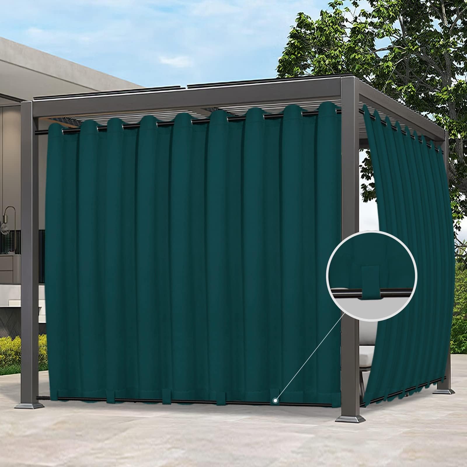 Easy-Going Outdoor Curtains Waterproof Windproof Weatherproof Curtain for Patio, Cabana, Porch, Pergola and Gazebo, Grommet Top and Tab Bottom Drape, 1panel, 150x96 inch, Teal