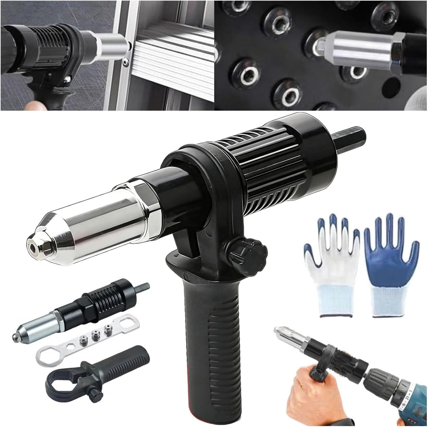 Professional Electric Rivet Gun Adapter Kit, Alloy Steel Electric Rivet Nut Gun Drill Adapter, Turn Your Drills Into A Riveting Beast, Drill Rivets Gun Attachment for Metal & Aluminum Work (2set)