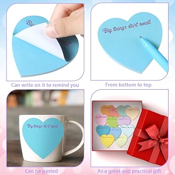 Teling 24 Pack Valentine's Day Sticky Notes Heart Shape Sticky Notes 3 x 3 Inch Inspirational Notepads Bulk Cute Memo Pads for Valentines Party Gifts School Office Supplies (Pastel)