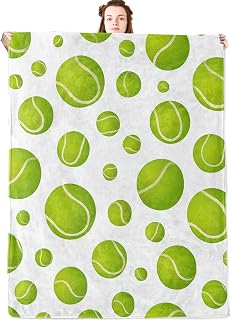 Tennis Ball Flannel Blanket,Sport Theme with Bright Green Balls on White Background,Lightweight Fleece Blankets for Sports Lover,Couch,Cabin,Bed,Outdoor Camping Athletic Decor Gifts,60x50in