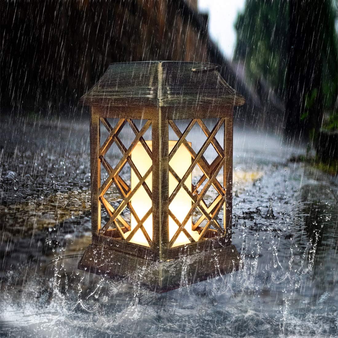 Best Review VZCOME Outdoor Solar Lights Flickering Flame Metal Hanging Solar Lanterns Waterproof Umbrella LED Flame Lights Solar Powered Garden Decorative Lanterns for Patio Pathway Deck Yard, 2 Pack