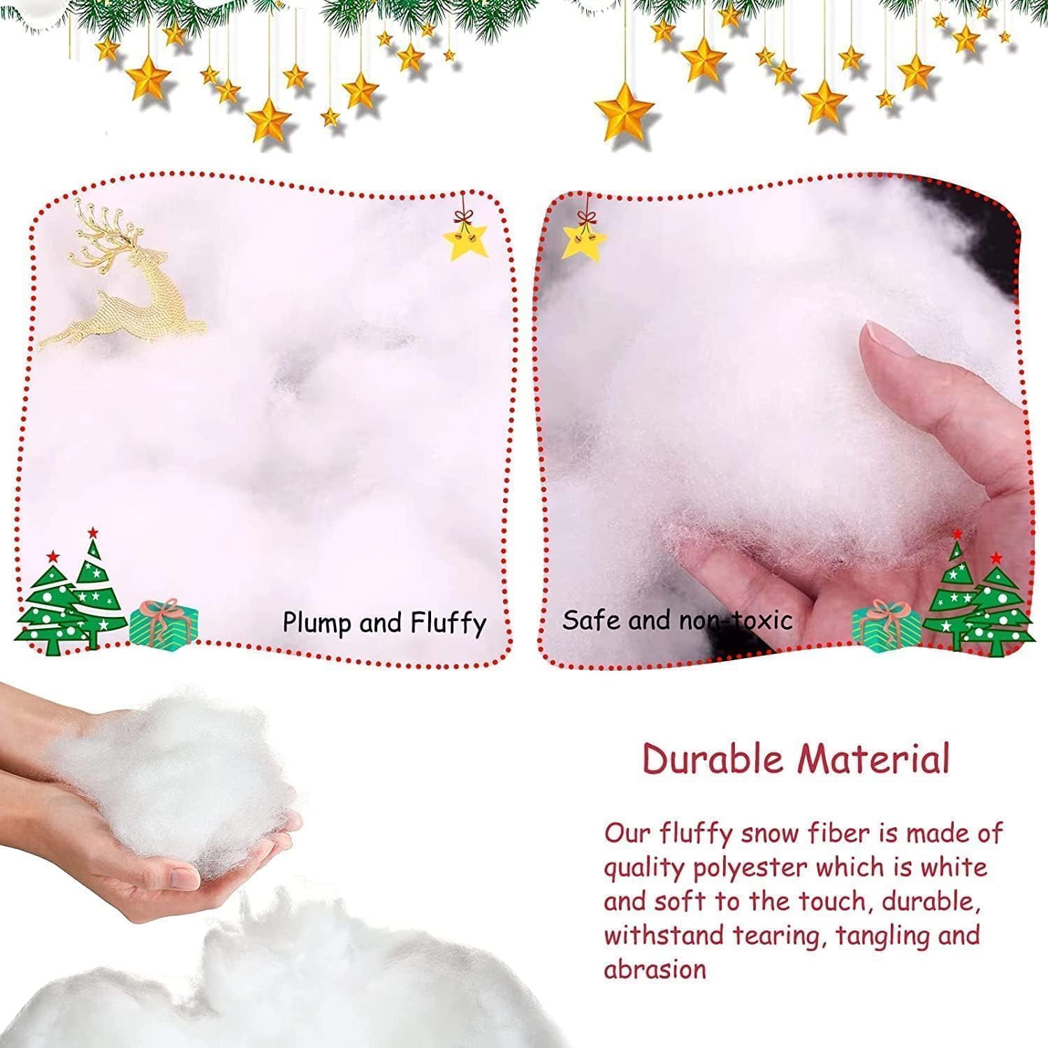 Christmas Fake Snow Decor,Fiber Artificial Snow Cotton Snow Fluffy Indoor Decoration,Mantle Village,Nativity Set,Christmas Tree Decor,Flame Resistant Blankets (17.63 Ounce/500G)