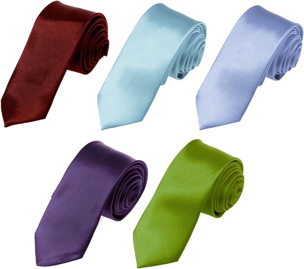 Dan Smith DAN2005 Blue Violet,Lavender,Blue,Medium Orchid,Dark Red 2" Inch Skinny Tie Five Package Gift Set 5PT SET