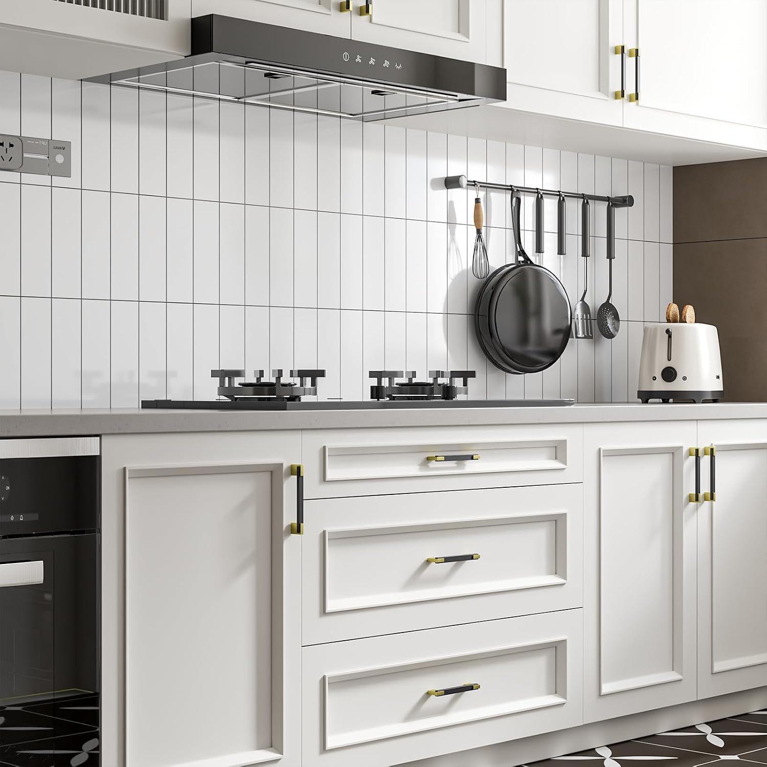 Rergy 10 Pack Adjustable Cabinet Pulls Black and Gold, 4 and 5 inch Hole Spacing Cabinets Handles, 2 Tone Dresser and Drawer Pull, Square Kitchen Hardware