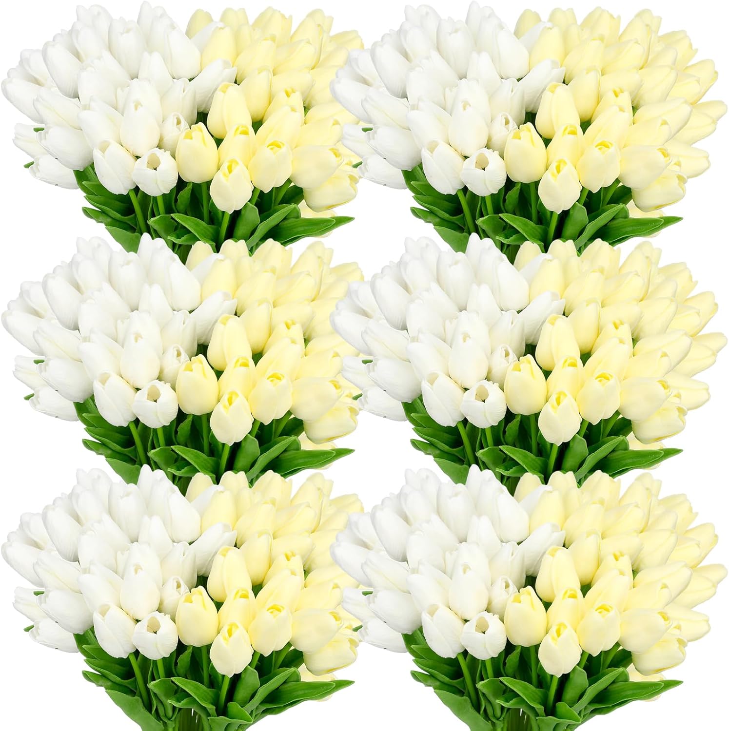 Jutom 96 Pieces Multicolor Artificial Tulips Flowers Faux PU Fake Tulip for Easter Spring Wreath Arrangement for Spring Wedding Easter Decor, 13.8''(White, Cream,96 Pcs)