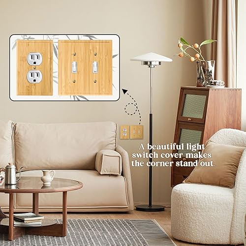 Miniatura 5 de Cubiertas de salida de madera maciza, placa de interruptor de luz de 4.8 x 3.14 pulgadas, placas de interruptor de bambú y cubiertas de