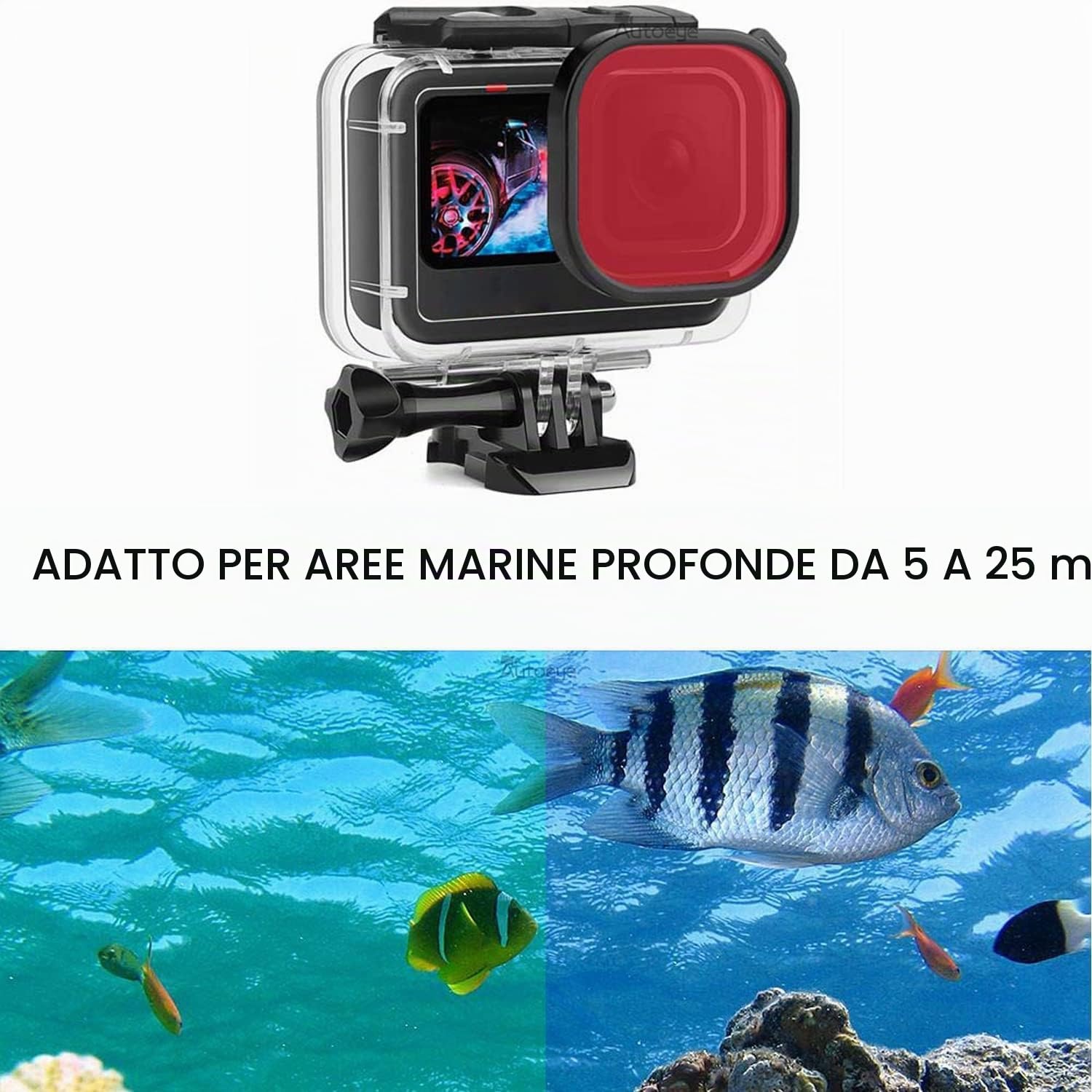 FitStill Custodia protettiva impermeabile subacquea per Go Pro Hero 7/6/5/2018, 60 m, include 3 filtri subacquei, impugnatura galleggiante, kit di accessori