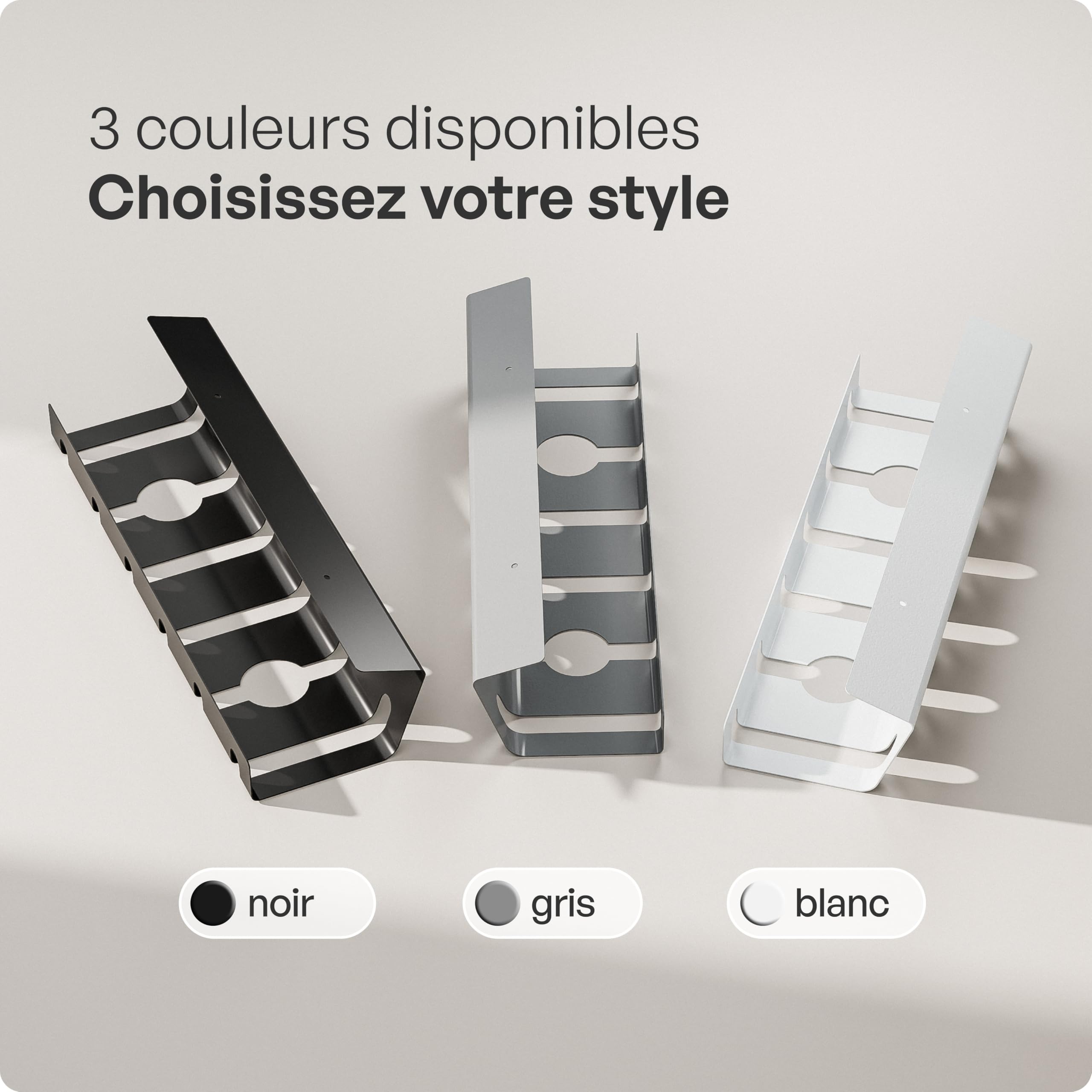 PAMO Conduit de câble de Bureau pour Un Montage sous la Table I Jeu de 2 - avec 6 x Serre-câbles I pour Support/Table de pour télétravail avec Support de câble (Jeu de 2, Noir)