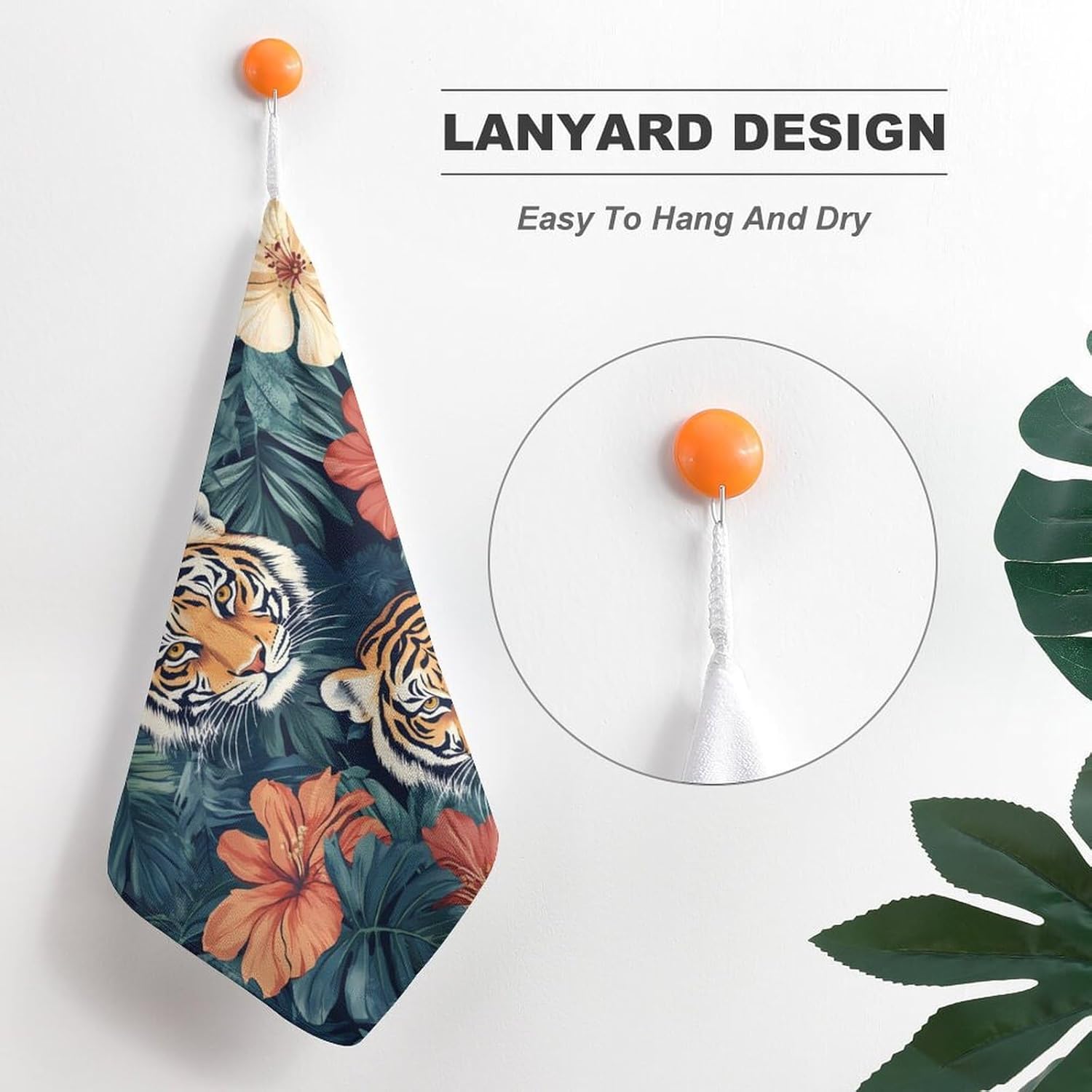 Tiger Animal Tropical Leaves Towel Hand Towels Decorative Towel for Bathroom Kitchen Shower Gym 4PCS
