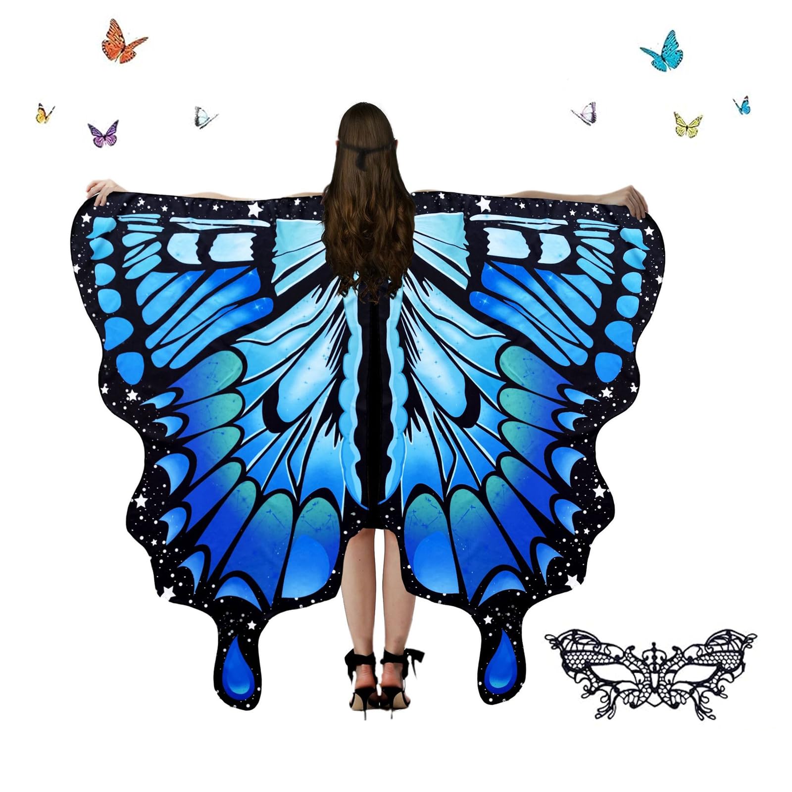 Gvcxwqz Adult Butterfly Wings Costume Cape with Mask–Fairy Wings Adult Fancy Dress for Halloween, Carnival, Cosplay & Dance Performance (Style4)