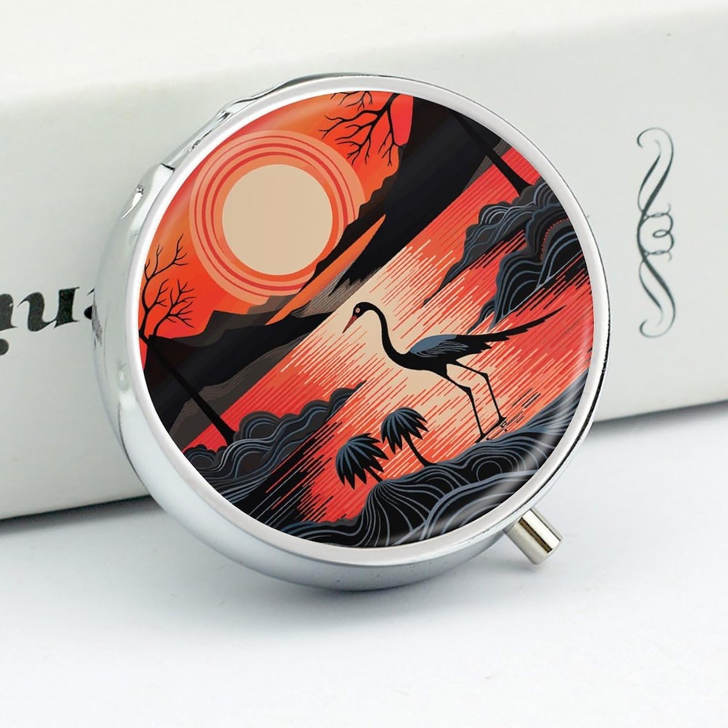 Round Silver Pill Box Small Pill Case for Purse and Pocket 3 Compartment image 4