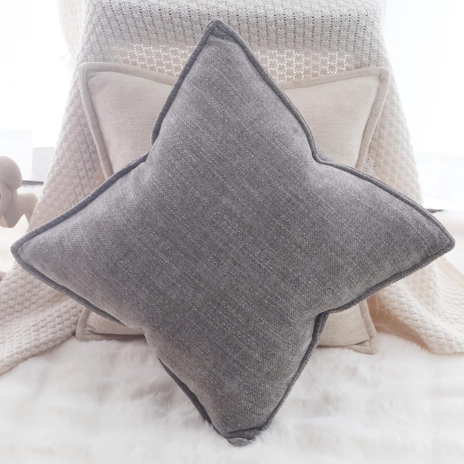 OYIMUA Grey 20x20 Chenille Throw Pillow Covers Set of 2 | Farmhouse Decorative Pillowcases for Couch & Bed | Soft Luxury Accent Pillows for Living Room