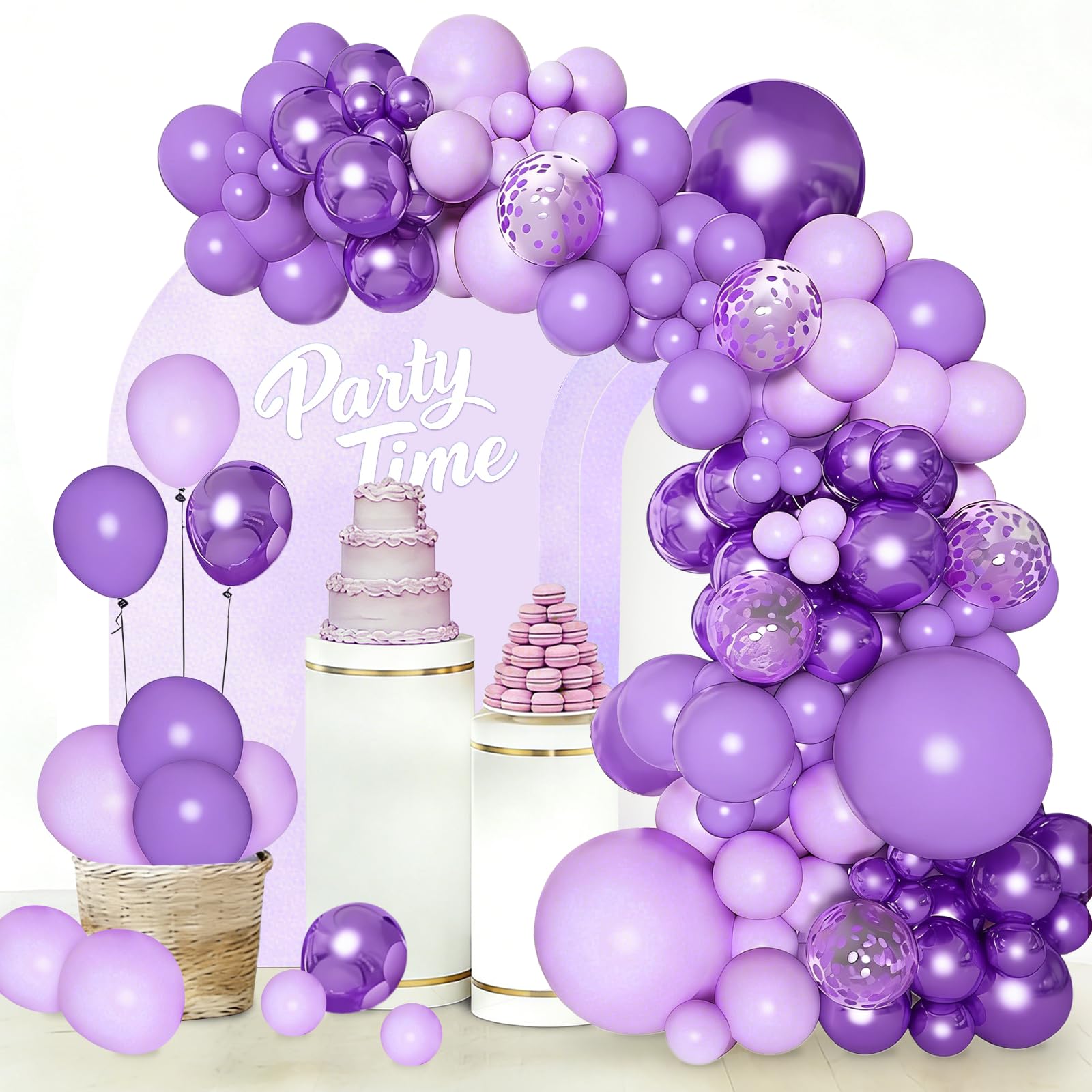 Purple Balloon Arch Kit, Confetti Balloons, 103Pcs 18 12 10 5 Inch Different Sizes Balloon Garland, Latex Balloons, Perfect for Baby Shower, Birthday, Hen Party, Wedding, Graduation Party Decorations
