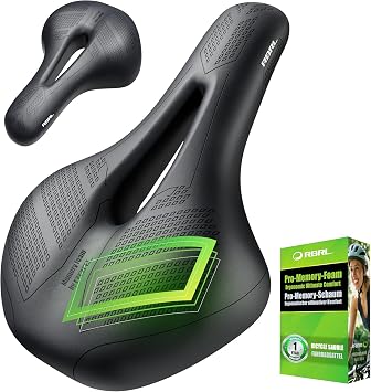 RBRL Bike Seat Comfortable, Wide Pro-Memory Foam Bike Seat Cushion with Double Shock Absorption, Waterproof Bicycle Saddle, Exercise Bike Seat for BMX, MTB & Road