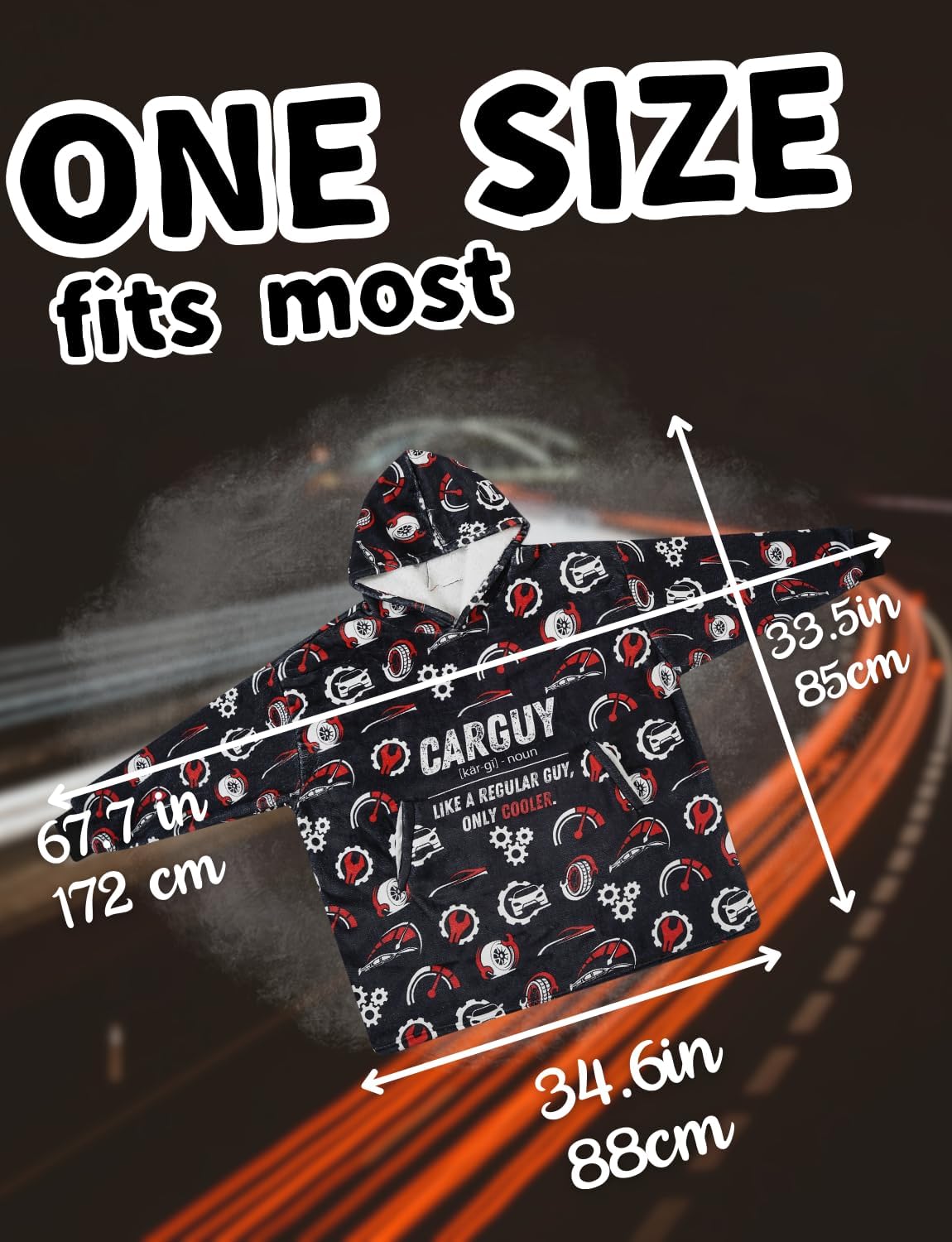 Huglanket Car Guy Gifts for Car Lovers, Wearable Blanket Hoodies for Adults for Birthday, Christmas, Oversized Flannel Hooded Blankets, One Size Fits All