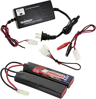 Tenergy 9.6V Airsoft Battery 2000mAh NiMH Nunchuck Battery w/Mini Tamiya Connector for Airsoft Guns M249, M240B, M14, RPK, PKM, L85, AUG, G3Â (Optional Charger) (Battery + Charger)