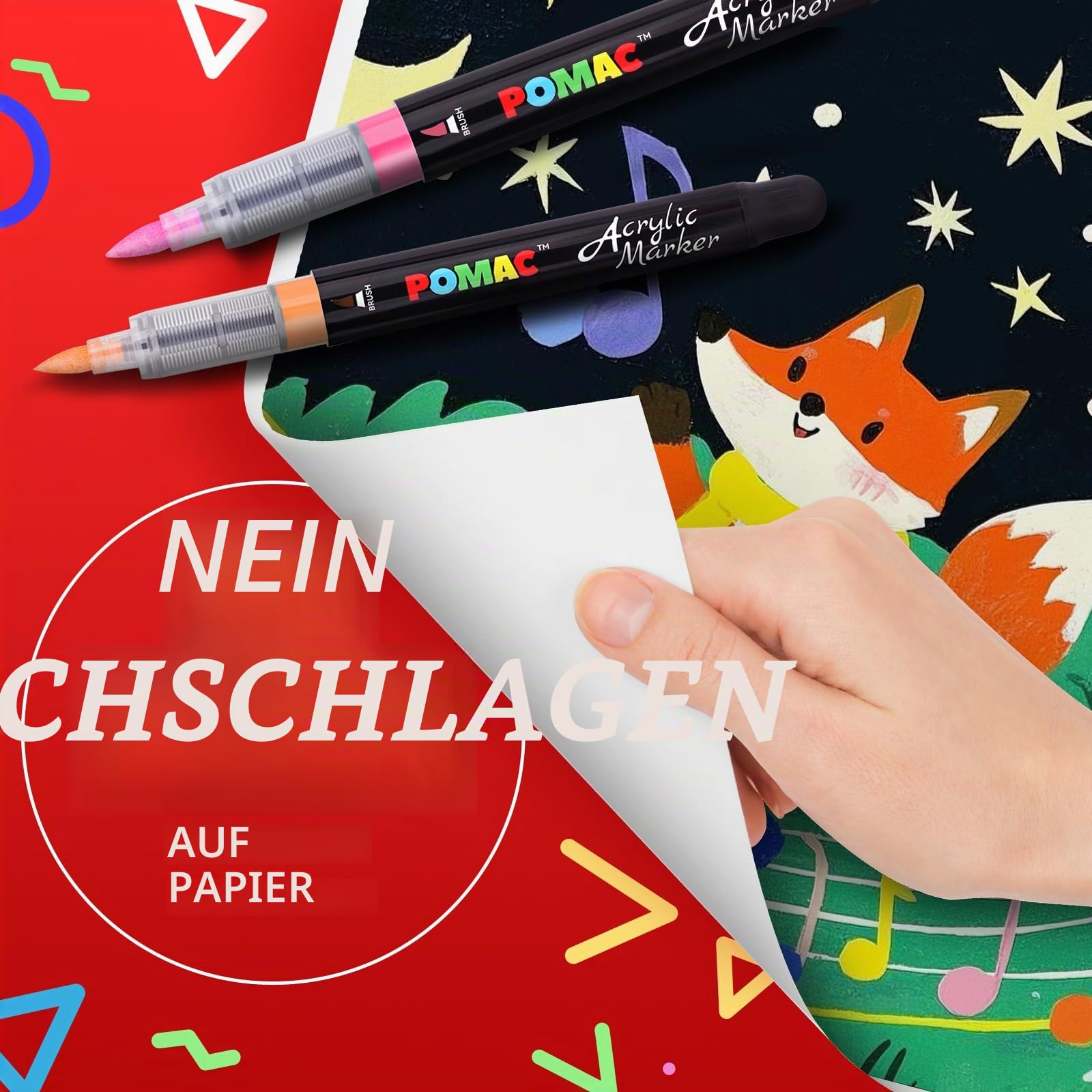 POMAC Acryl-Marker, 24, wasserbasierte Farbmarker, Pinselspitze, flüssige Acryl-Marker, wasserfest, für Stoff, Leinwand, Stein, Glas, Holz, Bastelarbeiten, Kunstbedarf