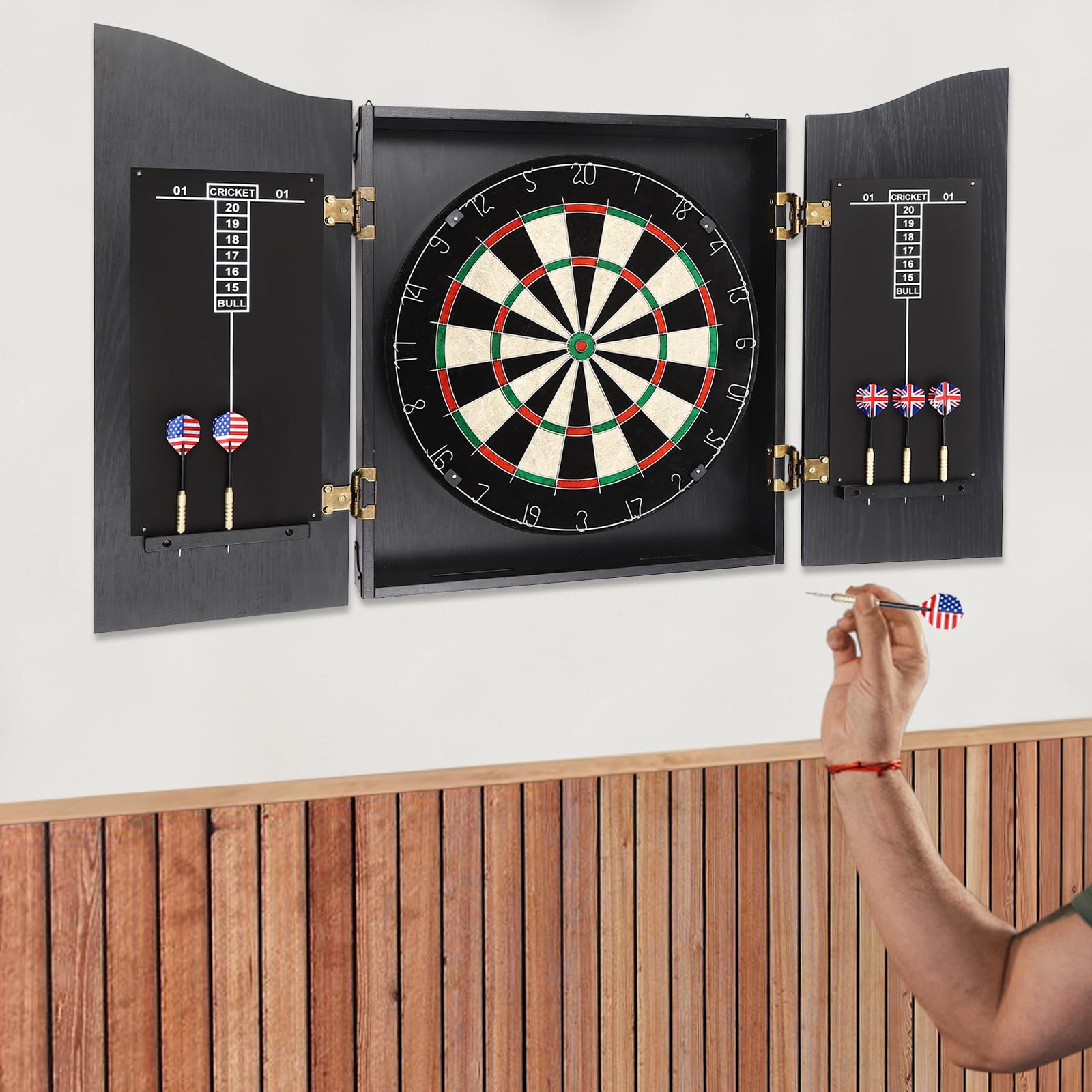 Dartboard Set, Classic Dartboard Cabinet with 6 Darts, Dart Boards Set for Adults