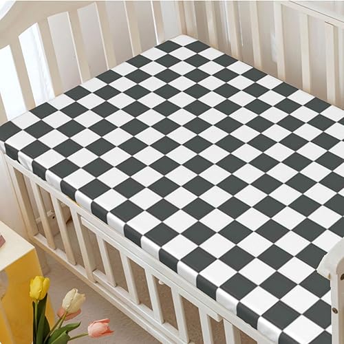 Miniatura 3 de Sábanas bajeras ajustables con temática a cuadros, sábanas portátiles para cuna pequeña, sábana bajera suave, ideal para habitación de niños o niñas
