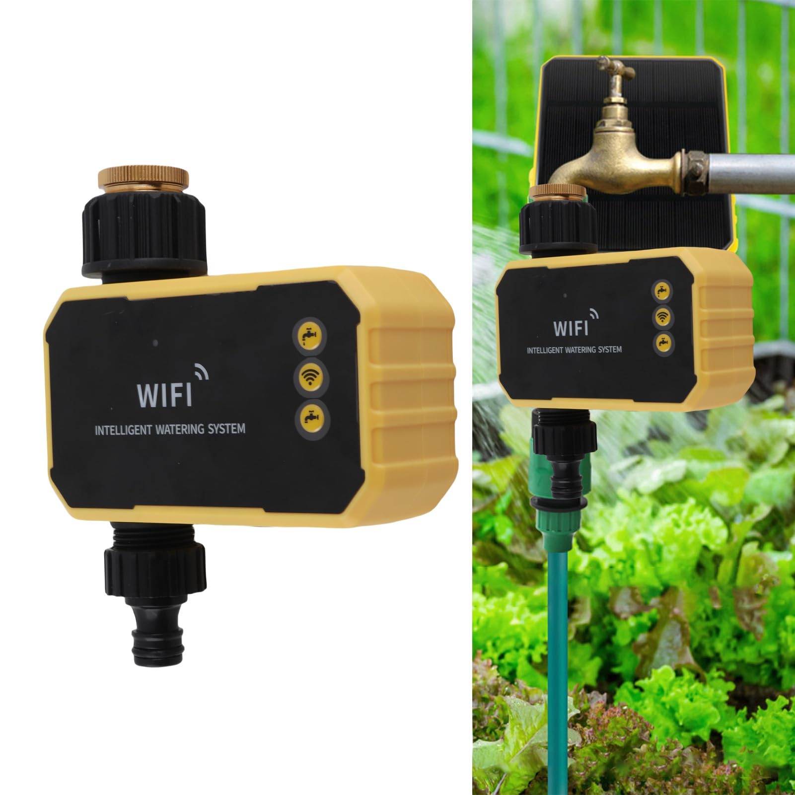 Regolatore Automatico per Irrigatore da Esterno con Timer per L'acqua WiFi con Sensore Pioggia Intelligente, a Energia Solare, Ideale per Pareti Verdi Domestiche, Materiale ABS