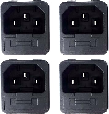 Snap In AC Power Inlet With Fuse Holder - AC Black Socket 4 PACK