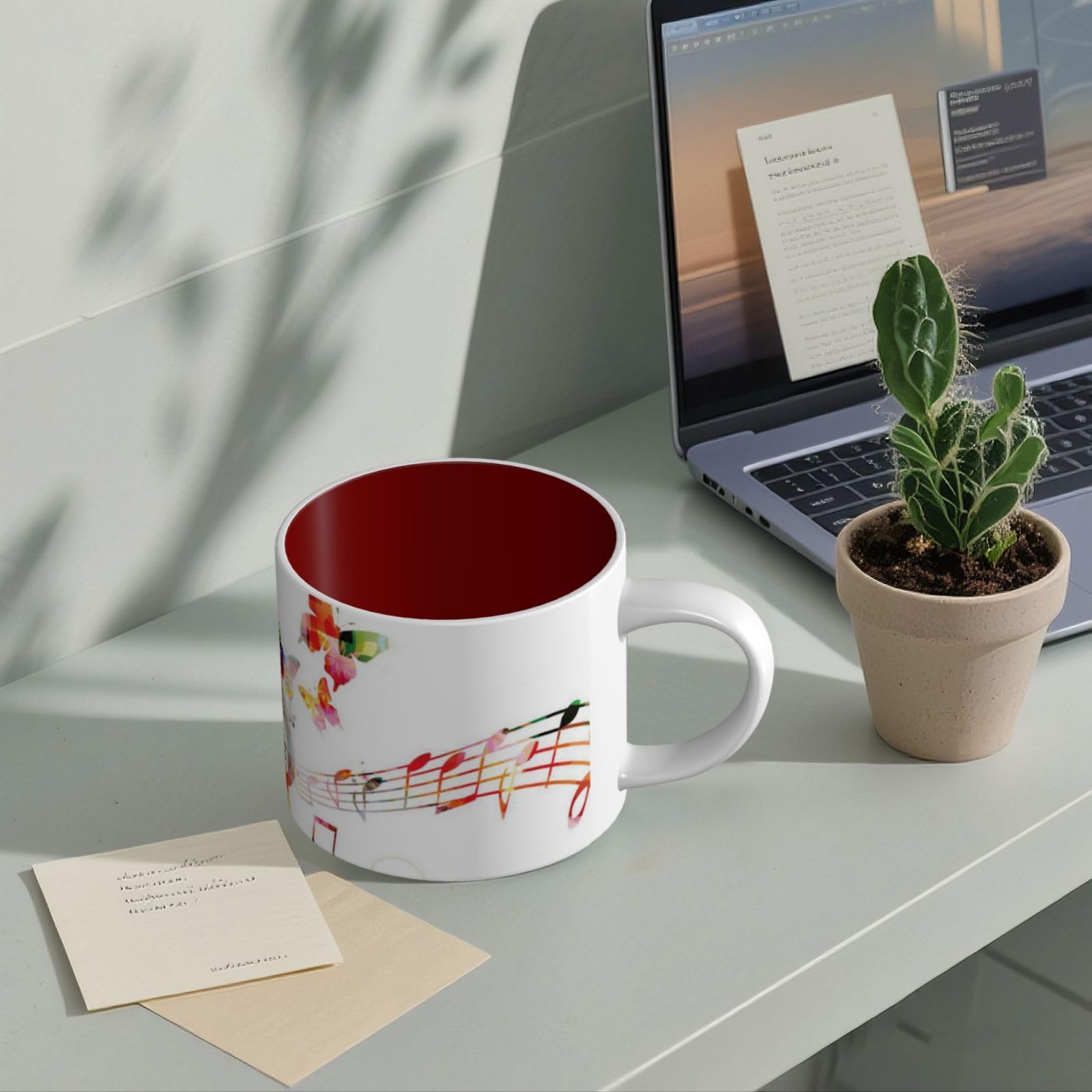 Tazza da caffè in ceramica con stampa a farfalla Musica