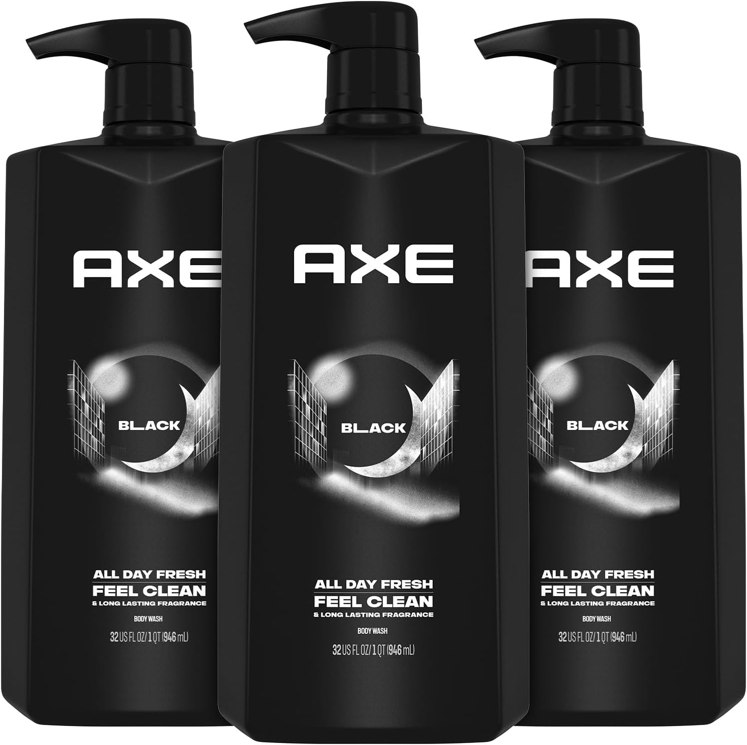 Men's Body Wash, Black, 3-Pack – 3-in-1 Body, Face & Hair Wash, Frozen Pear and Cedarwood Scent, 33.8 Oz Ea