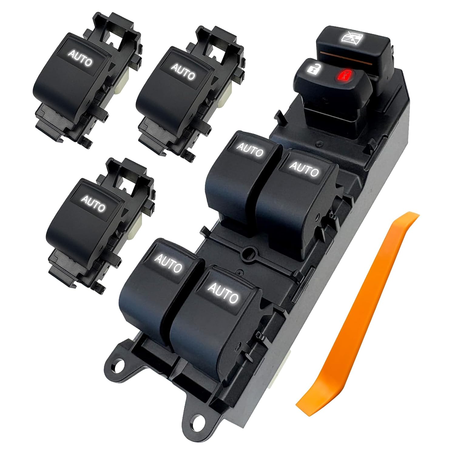 4-Piece Power Window Switch Set - 84020-0R140 84820-0R040 for 2007-2021 Toyota Sequoia/Tundra, Upgraded 4-Door Auto Lift & White Backlight, Includes Pry Tool