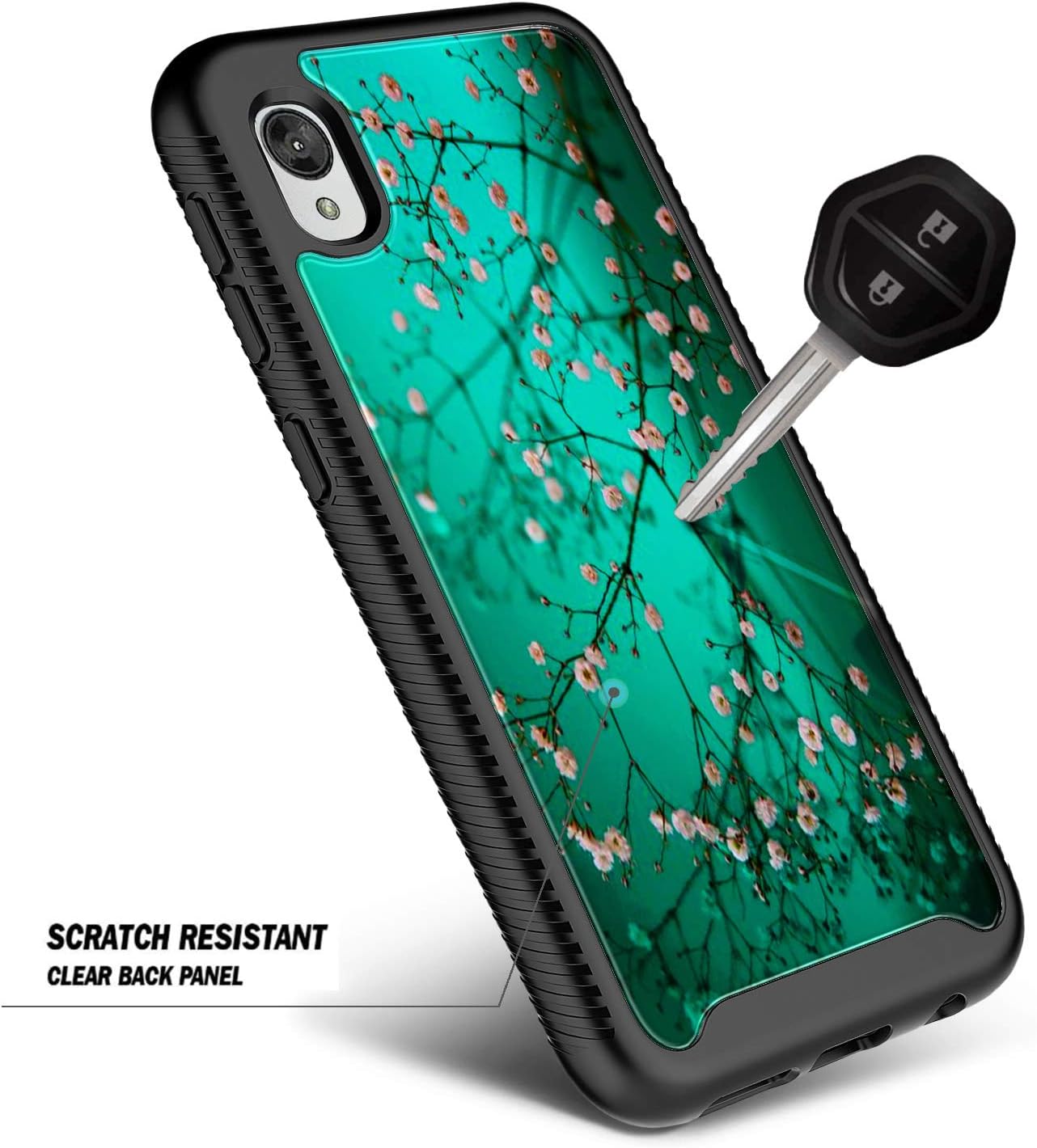 NZND Case for Motorola Moto E6 with Built-in Screen Protector, Full-Body Protection Bumper Shockproof Protective, Impact Resist Durable Phone Case Cover -Plum Blossom