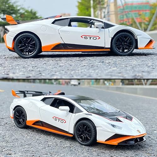 Miniatura 21 de Modelo de automóvil fundido a presión de aleación 1:24 para Lambo Huracan STO, vehículos de tracción hacia atrás, modelos de autos de juguete