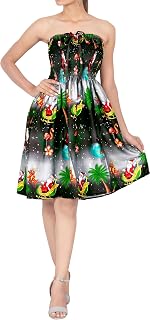 Women's Casual Beach Christmas Tree A line Slit Dresses Tube Top Evening Short Strapless Dress for Women