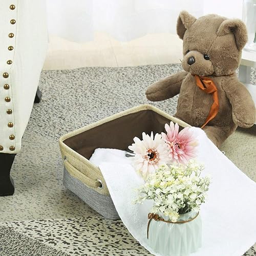 Miniatura 7 de uxcell Canasta de almacenamiento de tela plegable con asas dobles, contenedores plegables para almacenamiento de ropa de lavandería, organizador del