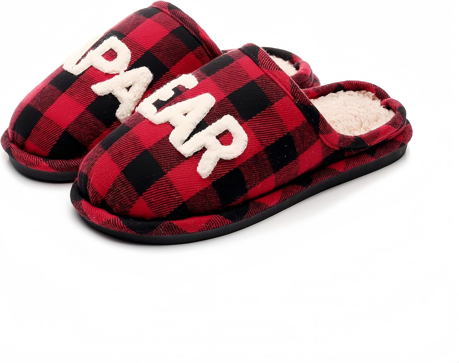 Mama Bear Papa Bear Slippers for Couples Buffalo Plaid Fuzzy House Shoes