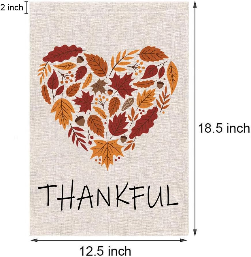 Thankful Garden Flag Burlap Autumn Leaf Heart Thanksgiving Garden Flag, Double Sided Happy Fall Harvest Rustic Yard Outdoor Decoration, 12.5 x 18.5 inch - Image 2