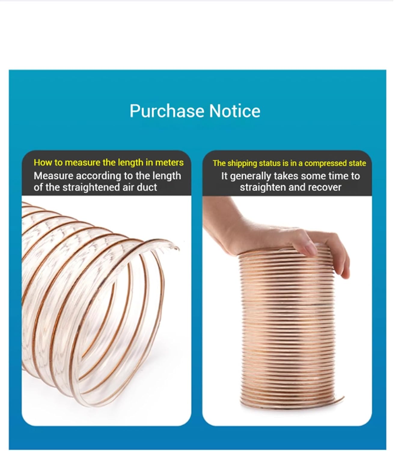 Exhaust Telescopic Hose,39.4in Flexible PU Polyurethane Duct Hose - Non-Crush Air Vent Tube for Exhaust, Lightweight & Durable, Ideal for Home, School, HVAC & Industrial Use (0.93mm/20mm)
