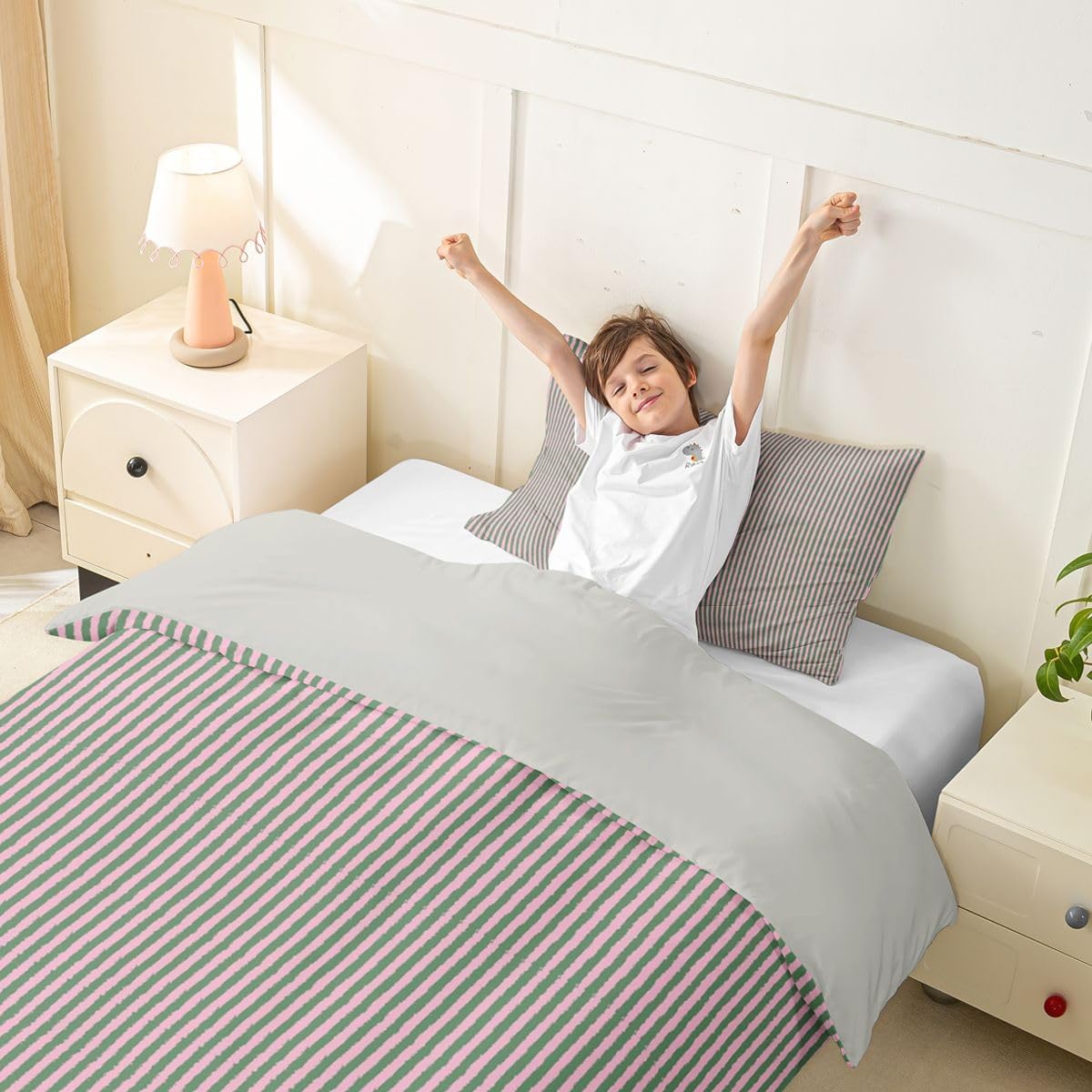 Feelyou Green Pink Duvet Cover Toddler Size