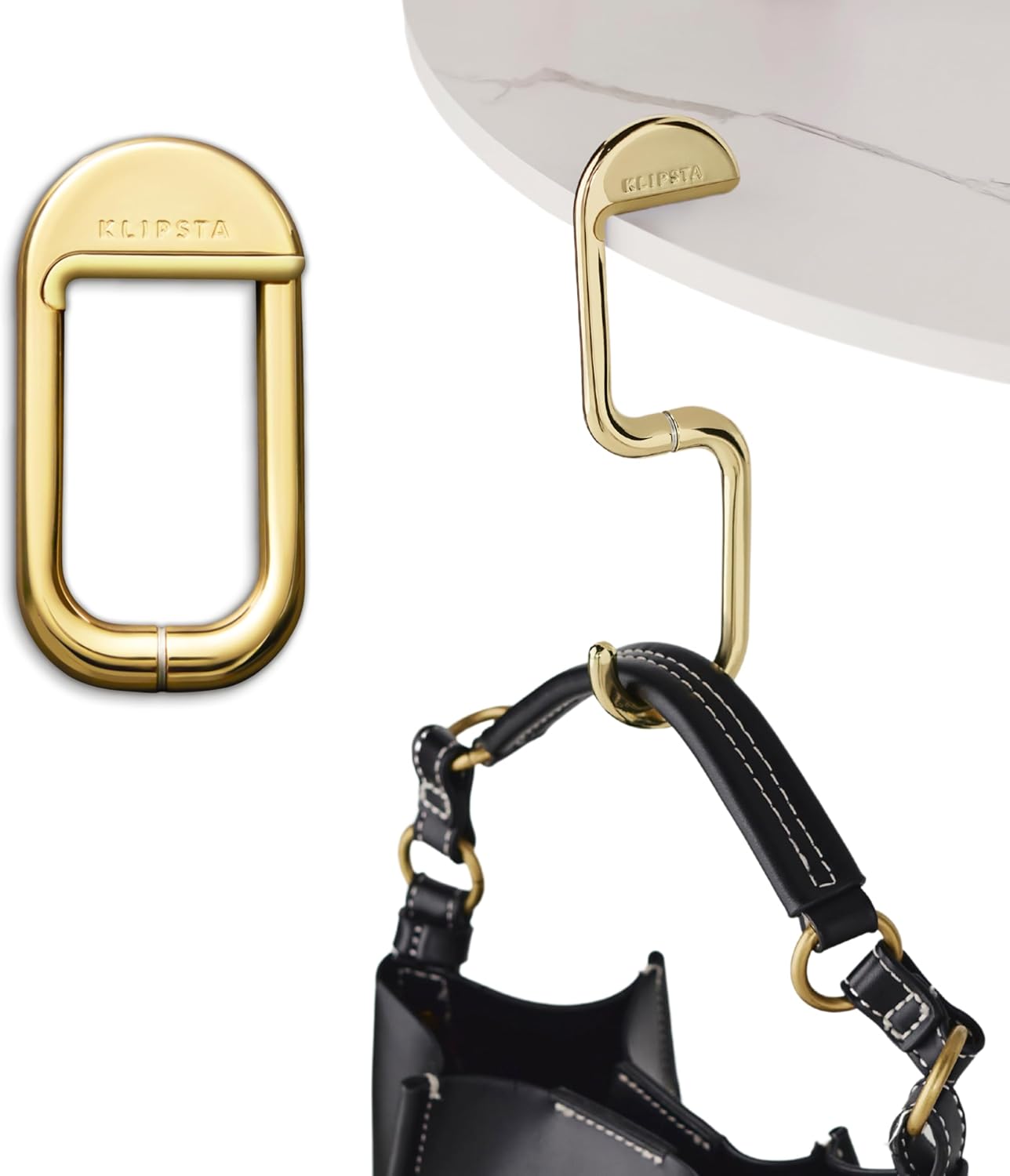 FLIP Bag Hook - Newly Redesigned. Portable Purse Hanger for Table with Magnetic Closure - Now Holds up to 50 lbs (Gold)