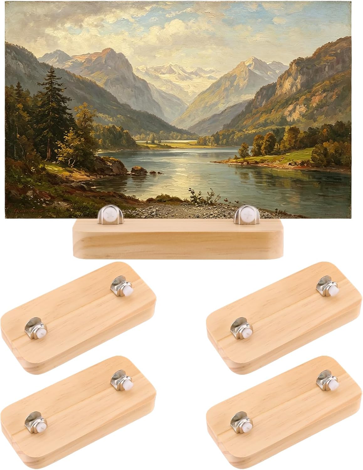 4 Pack Large Wood Display Stand Stained Glass Display Base Tile Display Stands 5.9" Wood Easel Base for Ceramic Plaques Pictures 9mm Slot Sturdy Holder for Home Decor Art Collections