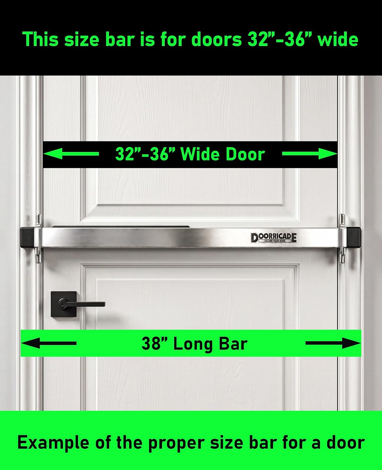 Doorricade Security Bar - Fits an Inward Opening Door 32-36" Wide-Silver image 2