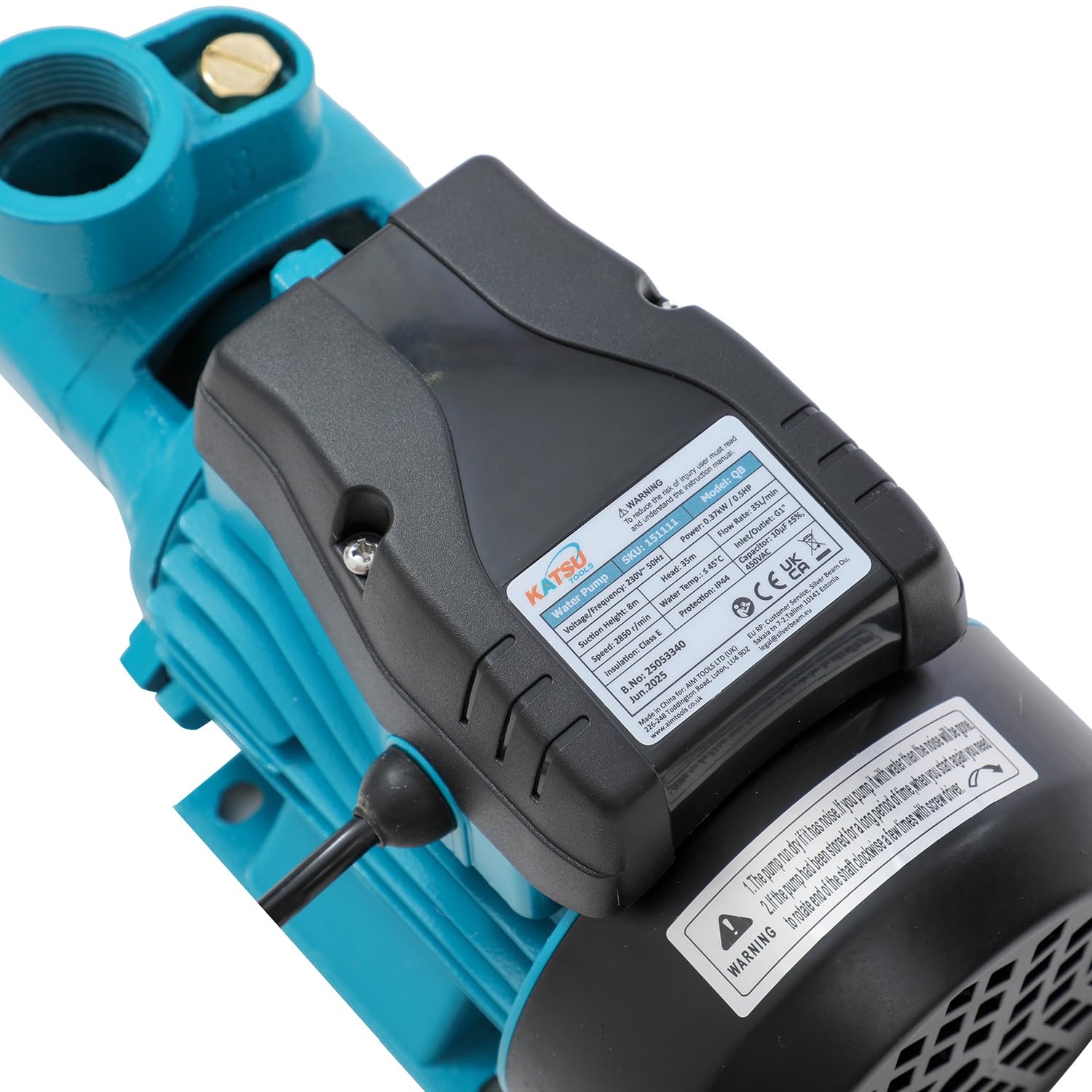 KATSU Tools Bomba de agua centrífuga eléctrica 1/2 HP – para agua limpia, uso en casa, estanque, jardín, granja, depósito