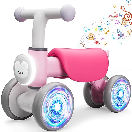 Baby Toys Balance Bike, Toddler Toys for 1 Year Old Girl Boy Gifts, Colorful Lighting Toddler Bike with Music and Soft Seat,First Bike for Baby 12-18 Months, Kids Toys for Age 1 2 Birthday Gift