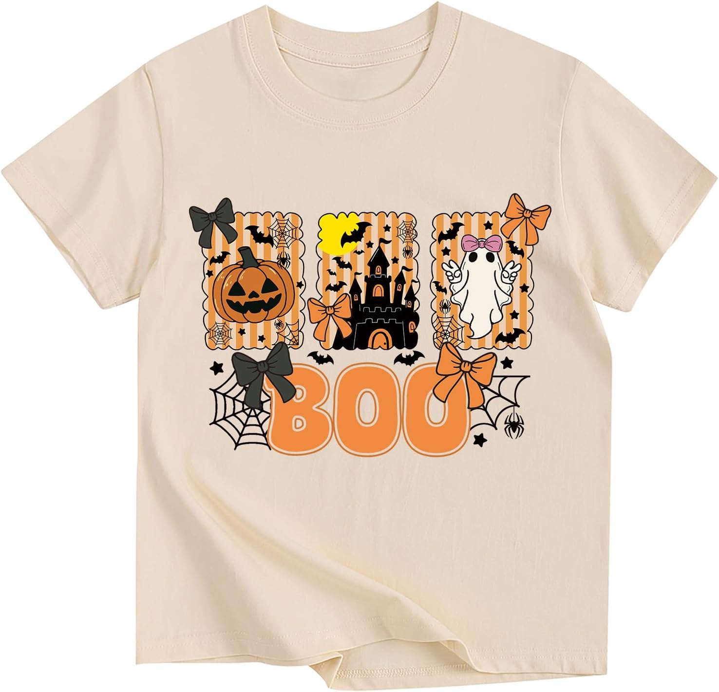 Halloween Shirts for Girls Pumpkin Ghost Graphic Tshirts Cotton Short Sleeve Tee 2-12 Years