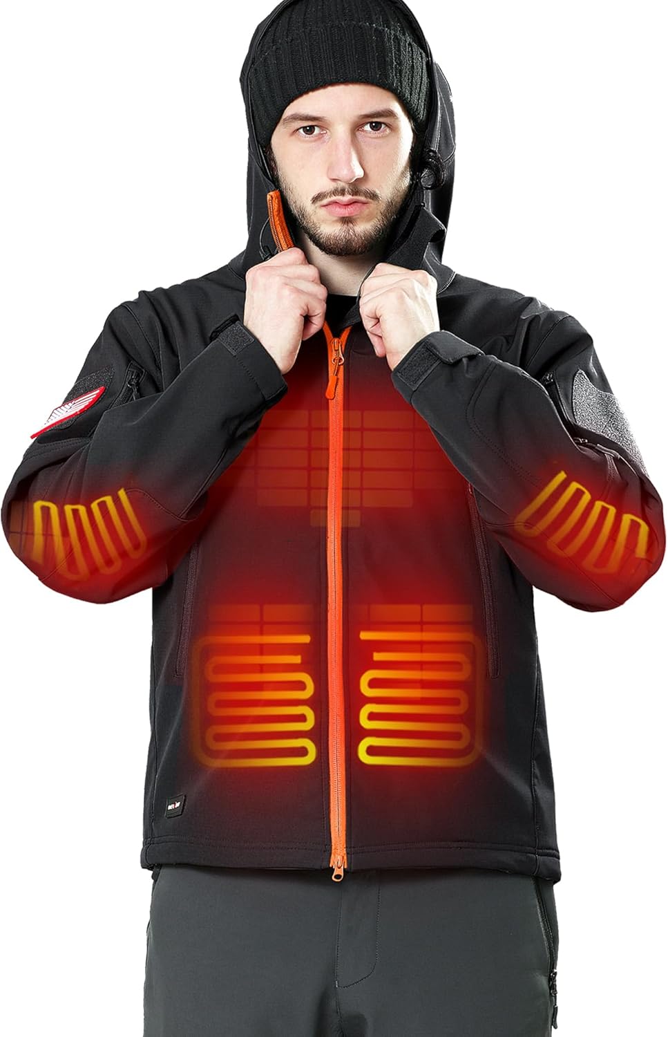 DEWBU Heated Jacket for Men with 12V Battery Pack Winter Outdoor Soft Shell Electric Heating Coat