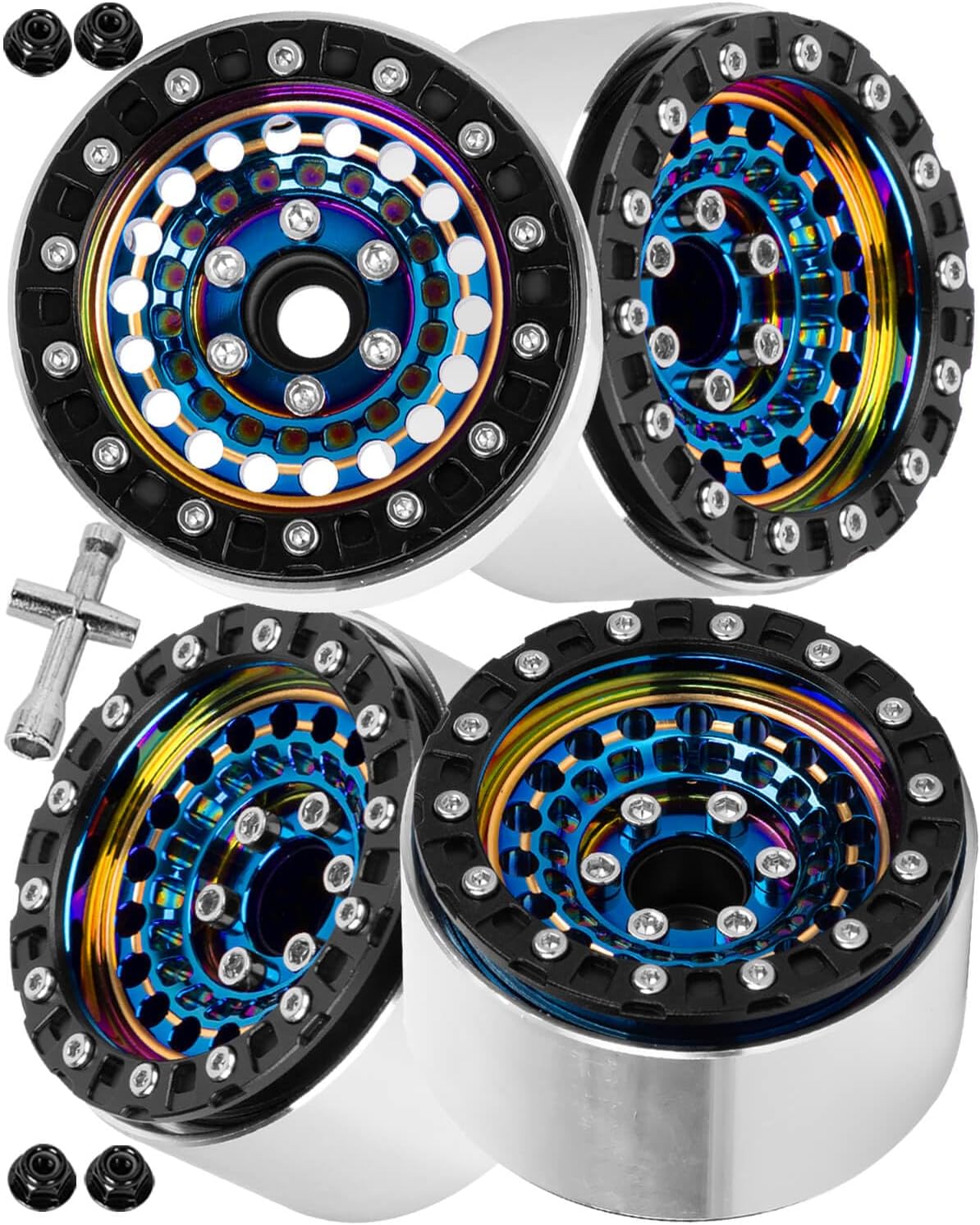 RC 1.9”Wheel Rims for 1/10 SCX10 90046 AXI03007 TRX4 TRX6 VS4-10 Gen7 Gen8 MST CFX D90 RC Crawler,1.9 Beadlock Super Heavy Brass & Aluminum Deep Dish Wheel Rims(4PCS) Silver